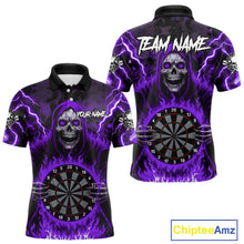 Load image into Gallery viewer, Purple Grim Reaper Thunder Lightning Men Dart Shirts Custom Flame Dart Jerseys Team Polo &amp; 1/4 Zip TDM5176