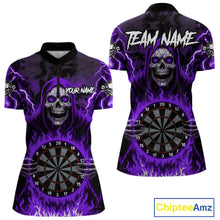 Load image into Gallery viewer, Purple Grim Reaper Thunder Lightning Women Dart Shirts Custom Flame Dart Jerseys Team Polo &amp; 1/4 Zip TDM5176