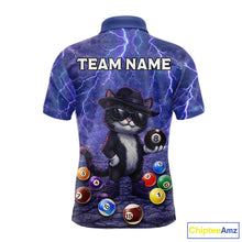 Load image into Gallery viewer, Purple Funny Cat Lightning Billiard Shirt For Men Custom 8 Ball Pool Team Jersey Polo &amp; 1/4 Zip TDM5912