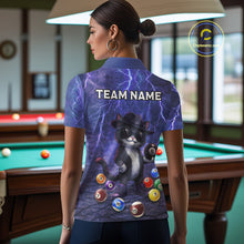Load image into Gallery viewer, Purple Funny Cat Lightning Billiard Shirt For Women Custom 8 Ball Pool Team Jersey Polo &amp; 1/4 Zip TDM5912