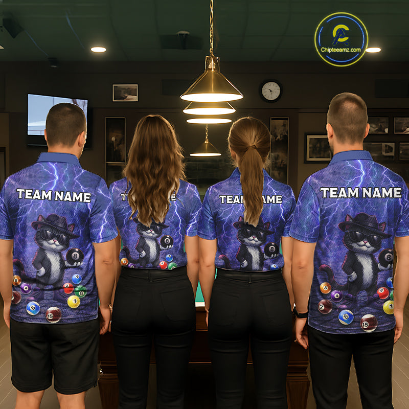 Purple Funny Cat Lightning Billiard Shirt For Women Custom 8 Ball Pool Team Jersey Polo & 1/4 Zip TDM5912