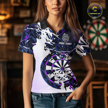 Load image into Gallery viewer, Personalized Paint Splash Darts Shirt For Women Custom Darts Jersey Team Polo &amp; 1/4 Zip |Purple TDM6064