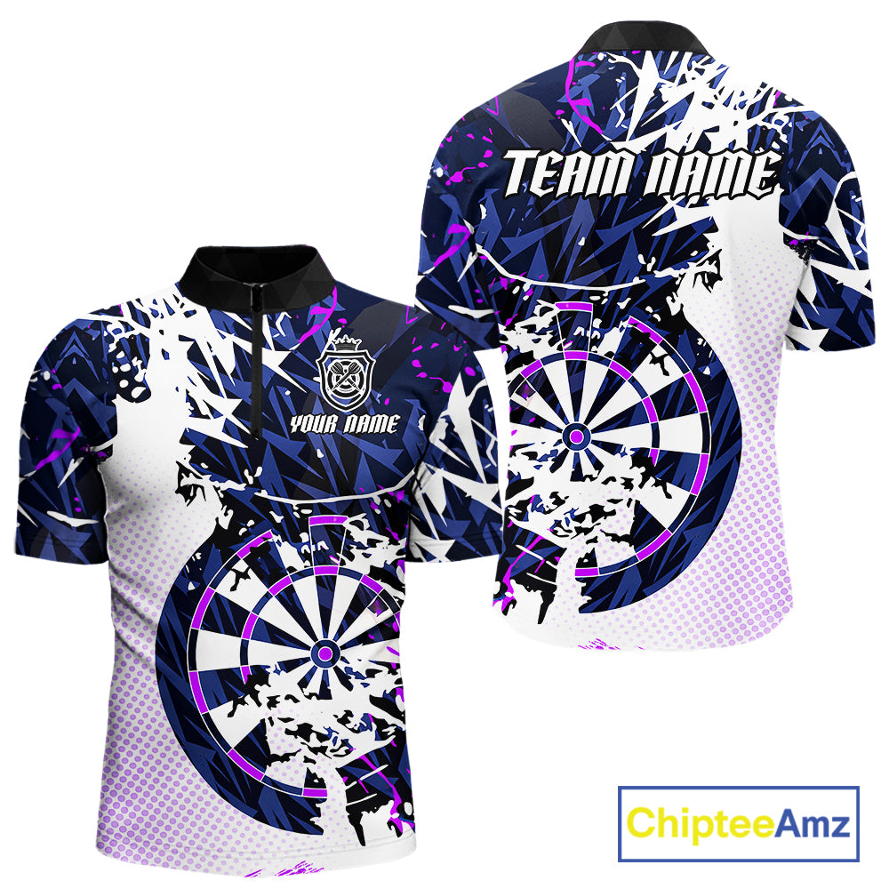 Personalized Paint Splash Darts Shirt For Men Custom Darts Jersey Team Polo & 1/4 Zip |Purple TDM6064