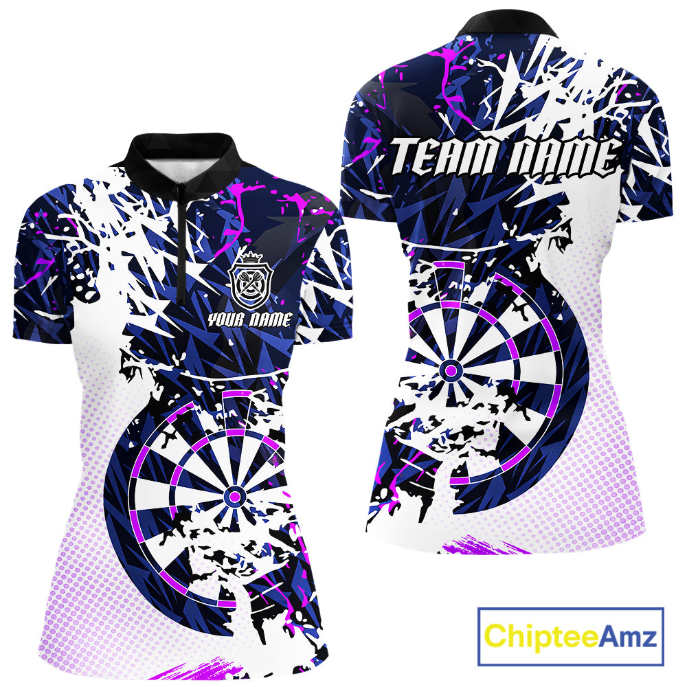 Personalized Paint Splash Darts Shirt For Women Custom Darts Jersey Team Polo & 1/4 Zip |Purple TDM6064