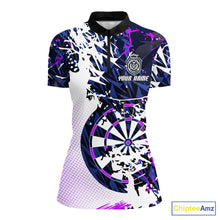Load image into Gallery viewer, Personalized Paint Splash Darts Shirt For Women Custom Darts Jersey Team Polo &amp; 1/4 Zip |Purple TDM6064