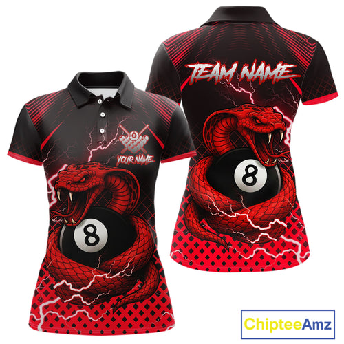 Personalized Red 8 Ball Lightning Cobra Snake Women's Billiards Shirts Custom Pool Team Jerseys TDM5197
