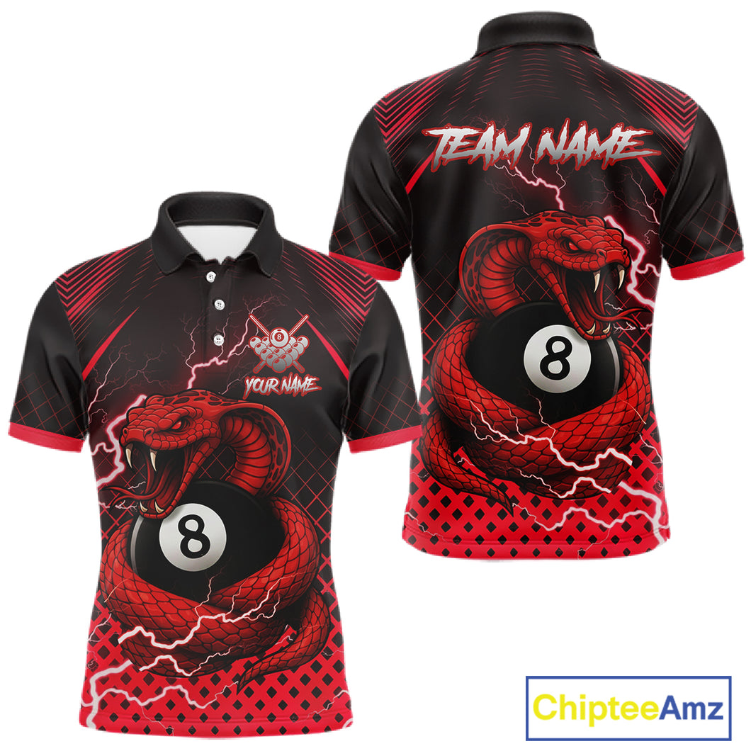Personalized Red 8 Ball Lightning Cobra Snake Men's Billiards Shirts Custom Pool Team Jerseys TDM5197