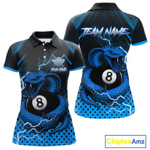 Load image into Gallery viewer, Personalized Blue 8 Ball Lightning Cobra Snake Women&#39;s Billiards Shirts Custom Pool Team Jerseys TDM5198