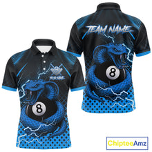 Load image into Gallery viewer, Personalized Blue 8 Ball Lightning Cobra Snake Men&#39;s Billiards Shirts Custom Pool Team Jerseys TDM5198
