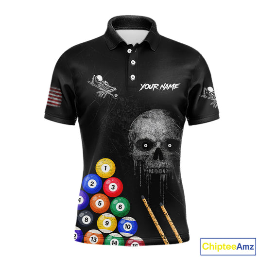 Personalized Grunge Skull Billiard Shirt For Men Custom Pool Team Jersey Polo & 1/4 Zip TDM5920
