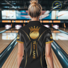 Load image into Gallery viewer, Black And Gold Custom Crown Tribal Bowling Shirt For Women, Bowling Team Jersey Polo &amp; 1/4 Zip TDM6086
