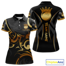 Load image into Gallery viewer, Black And Gold Custom Crown Tribal Bowling Shirt For Women, Bowling Team Jersey Polo &amp; 1/4 Zip TDM6086