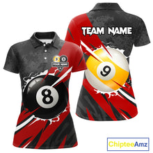 Load image into Gallery viewer, Black And Red 8 Ball &amp; 9 Ball Billiard Shirt For Women Custom Pool Jersey, Billiard Team Shirts TDM5019