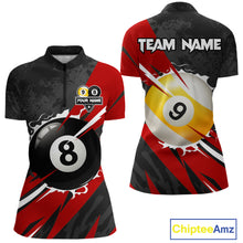 Load image into Gallery viewer, Black And Red 8 Ball &amp; 9 Ball Billiard Shirt For Women Custom Pool Jersey, Billiard Team Shirts TDM5019
