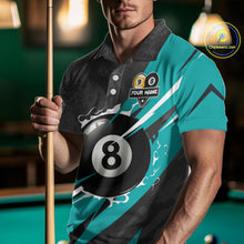 Load image into Gallery viewer, Black And Turquoise 8 Ball &amp; 9 Ball Billiard Shirt For Men Custom Pool Jersey, Billiard Team Shirt TDM5021