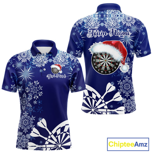 Blue Christmas Snowflake Pattern Darts Shirt For Men Custom Dart Jersey, Xmas Darts Gifts TDM5224