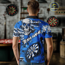 Load image into Gallery viewer, Personalized Blue Grunge Skull Darts Shirt For Men Custom Darts Team Jersey Polo &amp; Quarter Zip TDM5029