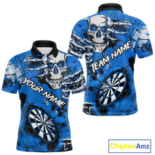 Load image into Gallery viewer, Personalized Blue Grunge Skull Darts Shirt For Men Custom Darts Team Jersey Polo &amp; Quarter Zip TDM5029