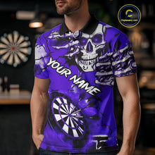 Load image into Gallery viewer, Personalized Purple Grunge Skull Darts Shirt For Men Custom Darts Team Jersey Polo &amp; Quarter Zip TDM5030