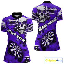 Load image into Gallery viewer, Personalized Purple Grunge Skull Darts Shirt For Women Custom Darts Team Jersey Polo &amp; Quarter Zip TDM5030