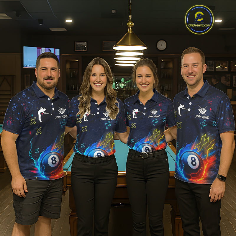Funny Neon 8 Ball Billiard Shirt For Women Custom Navy Blue Pool Team Shirt Polo & 1/4 Zip TDM5491