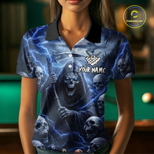 Load image into Gallery viewer, Blue Grim Reaper Lightning Billiard Shirt For Women Custom Skull Pool Team Jersey Polo &amp; 1/4 Zip TDM5963