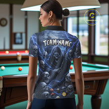 Load image into Gallery viewer, Blue Grim Reaper Lightning Billiard Shirt For Women Custom Skull Pool Team Jersey Polo &amp; 1/4 Zip TDM5963