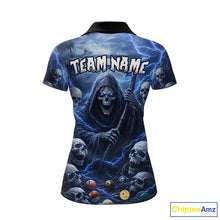 Load image into Gallery viewer, Blue Grim Reaper Lightning Billiard Shirt For Women Custom Skull Pool Team Jersey Polo &amp; 1/4 Zip TDM5963