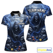 Load image into Gallery viewer, Blue Grim Reaper Lightning Billiard Shirt For Women Custom Skull Pool Team Jersey Polo &amp; 1/4 Zip TDM5963