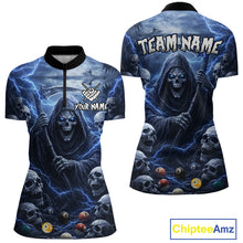 Load image into Gallery viewer, Blue Grim Reaper Lightning Billiard Shirt For Women Custom Skull Pool Team Jersey Polo &amp; 1/4 Zip TDM5963