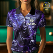 Load image into Gallery viewer, Purple Grim Reaper Lightning Billiard Shirt For Women Custom Skull Pool Team Jersey Polo &amp; 1/4 Zip TDM5964