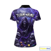 Load image into Gallery viewer, Purple Grim Reaper Lightning Billiard Shirt For Women Custom Skull Pool Team Jersey Polo &amp; 1/4 Zip TDM5964
