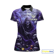 Load image into Gallery viewer, Purple Grim Reaper Lightning Billiard Shirt For Women Custom Skull Pool Team Jersey Polo &amp; 1/4 Zip TDM5964