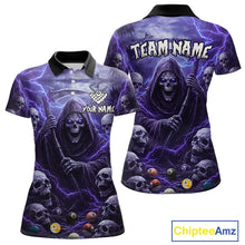 Load image into Gallery viewer, Purple Grim Reaper Lightning Billiard Shirt For Women Custom Skull Pool Team Jersey Polo &amp; 1/4 Zip TDM5964