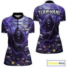 Load image into Gallery viewer, Purple Grim Reaper Lightning Billiard Shirt For Women Custom Skull Pool Team Jersey Polo &amp; 1/4 Zip TDM5964