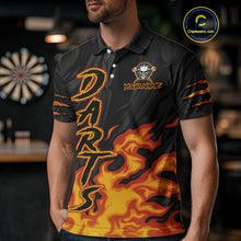 Load image into Gallery viewer, Black And Orange Custom Fire Flame Skull Darts Shirt For Men, Darts Jersey Team Polo &amp; 1/4 Zip TDM5057