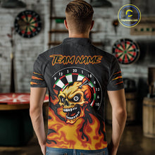Load image into Gallery viewer, Black And Orange Custom Fire Flame Skull Darts Shirt For Men, Darts Jersey Team Polo &amp; 1/4 Zip TDM5057