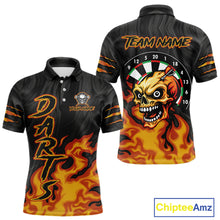 Load image into Gallery viewer, Black And Orange Custom Fire Flame Skull Darts Shirt For Men, Darts Jersey Team Polo &amp; 1/4 Zip TDM5057