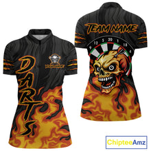 Load image into Gallery viewer, Black And Orange Custom Fire Flame Skull Darts Shirt For Women, Darts Jersey Team Polo &amp; 1/4 Zip TDM5057