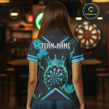 Black And Turquoise Dartboard Crown Darts Shirt For Women Custom Dart Jerseys Team Polo & 1/4 Zip TDM5280