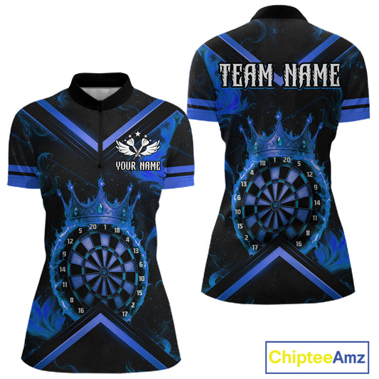 Black And Blue Dartboard Crown Darts Shirt For Women Custom Dart Jerseys Team Polo & 1/4 Zip TDM5526