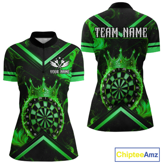 Black And Green Dartboard Crown Darts Shirt For Women Custom Dart Jerseys Team Polo & 1/4 Zip TDM5527