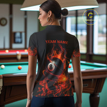 Load image into Gallery viewer, Orange Flaming American Flag 8 Ball Billiard Shirt For Women Custom Patriotic Pool Team Jersey TDM4841