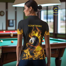 Load image into Gallery viewer, Yellow Flaming American Flag 8 Ball Billiard Shirt For Women Custom Patriotic Pool Team Jersey TDM4843