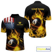 Load image into Gallery viewer, Yellow Flaming American Flag 8 Ball Billiard Shirt For Men Custom Patriotic Pool Team Jersey TDM4843