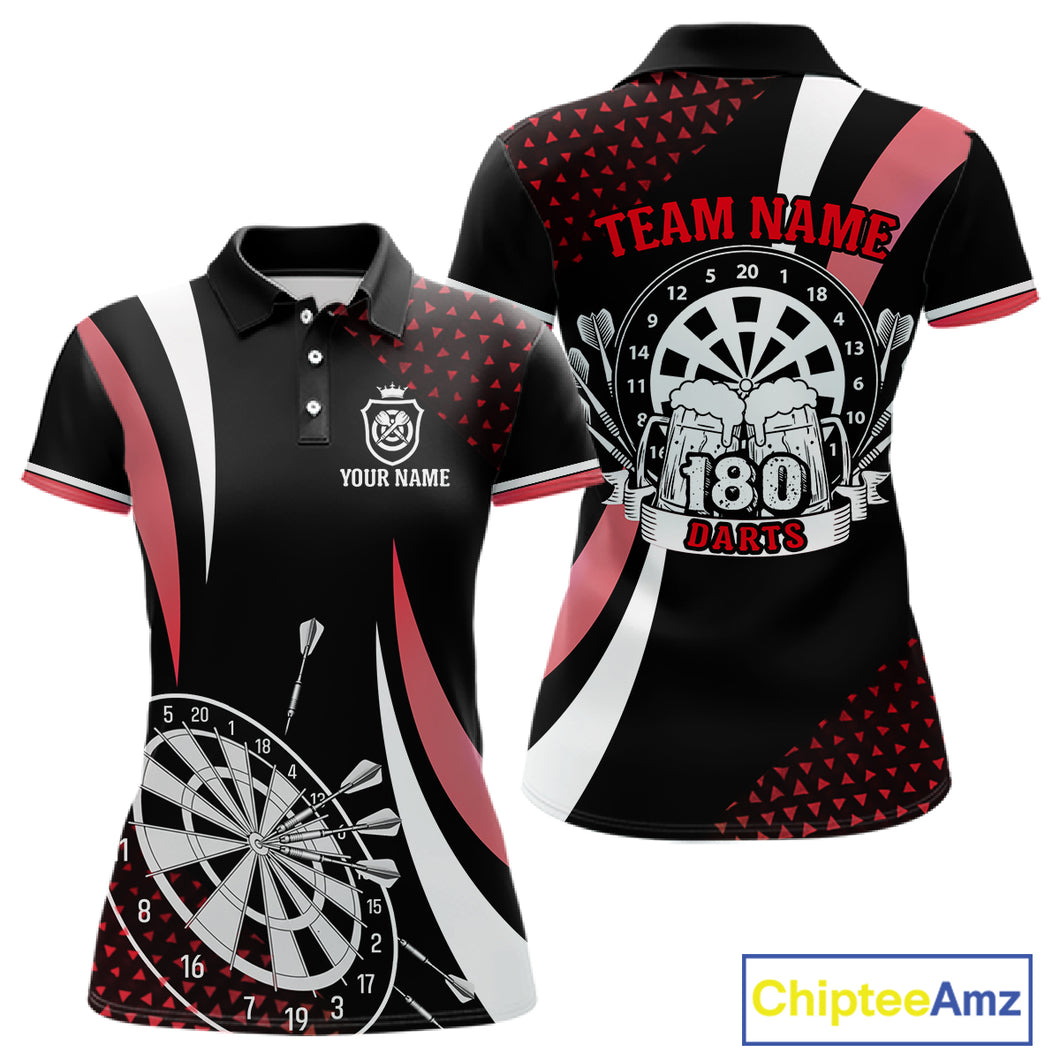 Funny Black And Red 180 Darts Shirt For Women Custom Dartboard Jersey Team Polo & Quarter Zip TDM5089