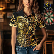 Load image into Gallery viewer, Black And Gold Custom Skull Darts Shirt For Women, Tribal Darts Team Jersey Polo &amp; Quarter Zip TDM5805