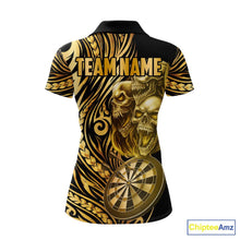 Load image into Gallery viewer, Black And Gold Custom Skull Darts Shirt For Women, Tribal Darts Team Jersey Polo &amp; Quarter Zip TDM5805