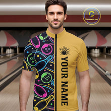 Load image into Gallery viewer, Personalized Funny Neon Bowing Shirt For Men, Retro Bowling Team Jersey Polo &amp; 1/4 Zip | Yellow TDM6186