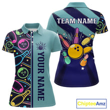 Load image into Gallery viewer, Personalized Funny Neon Bowing Shirt For Women, Retro Bowling Team Jersey Polo &amp; 1/4 Zip | Teal TDM6187